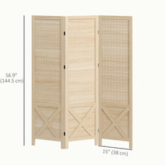 4.7' 3 Panel Wooden Room Divider with Pegboard Display, Folding Privacy Screen for Home Office, Natural