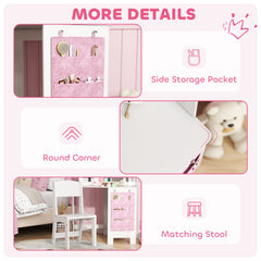 Kids Vanity Table and Chair Set with Lights, Makeup Dressing Table with Tri-Fold Mirror for Ages 3-8 Years, White