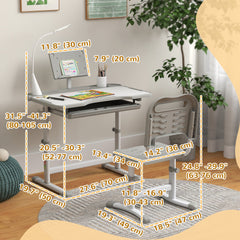 Kids Desk and Chair Set Height Adjustable Student Writing Desk Children School Study Table with Tilt Desktop, Blue
