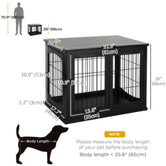 26" Wooden Dog Cage with Double Door Entrance & Simple Modern Design, Black