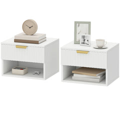Floating Nightstands, Wall Mounted Bedside Tables Set of 2 with Drawer and Open Shelf, Black