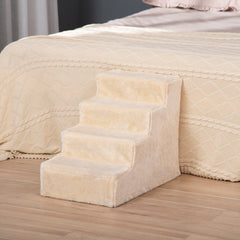 4-Step Dog Ramp for Sofa, Bed, and Couch, with Removable Cover, Light Grey