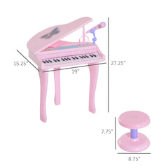 Mini Electronic Musical Piano 37 Key Keyboard Multifunction Kids Toy with Microphone Stool (Pink)