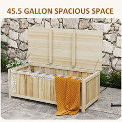45 Gallon Wooden Storage Box patio Deck Box Bench, Garden Backyard Outdoor Storage Container, Natural