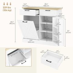 10 Gallon Hidden Garbage Bin Cabinet, Tilt Out Trash Cabinet w/ 2 Drawers, Freestanding Kitchen Island, Black