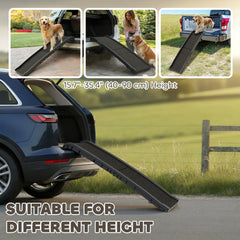 61 Inches Folding Pet Ramp with Frosted Surface, Raised Side Rails, for Cars, SUVs