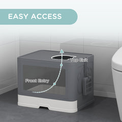 Cat Litter Box, Front Enter & Top Exit Cat Litter Tray with Scoop, Pull-out Tray, Easy to Clean, Green