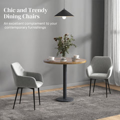 Dining Chairs Set of 2, Velvet-look Fabric Upholstered Kitchen Chairs with Backrest, Armrests and Steel Legs, Cream White