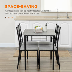 5 Pieces Diner Tables Dining Room Sets for 4 People with Marble Effect Tabletop Padded Chairs and Metal Frame Grey