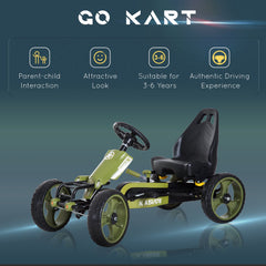Pedal Go Kart with Adjustable Seat, EVA Tyres, Safety Handbrake, for Ages 3-6 Years Old, Green