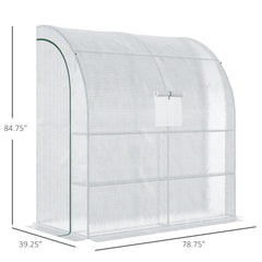 7' x 3' x 7' Outdoor Lean-to Walk-In Greenhouse w/ Roll-up Mesh Windows, Zipper Door and 3-Tier Shelves, White