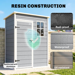 5 x 3FT Garden Shed with Floor, Outdoor Storage Shed with Lockable Door, Window and Vent for Backyard, Patio, Dark Grey
