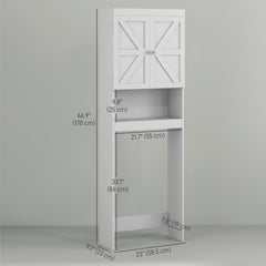 Over The Toilet Cabinet, Modern Bathroom Above Toilet Storage with Barn Doors and Open Shelf, Black