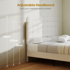 Queen Size Bed Frame with Adjustable Headboard Upholstered Platform Bed Frame with Wood Slat Support Noise Free White