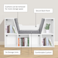 6-Cubby Bookcase with Seat Cushion, Cube Storage Shelf with Reading Nook for Home Office, Study, Blue