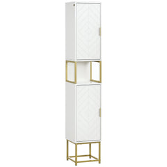 Tall Bathroom Storage Cabinet, Modern Narrow Bathroom Cabinet with Diamond Chevron Pattern and Adjustable Shelf, Black