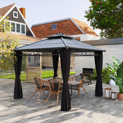 10' x 10' Outdoor Hardtop Gazebo Canopy w/ Double PC Roof, Steel Frame, Nettings, Curtains for Garden Lawn Deck, Black