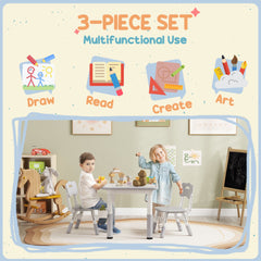3 Pieces Toddler Table and Chair Set, Height Adjustable Kids Table and Chair Set w/ Storage, for Playroom Grey