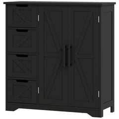 Bathroom Floor Cabinet, Farmhouse Bathroom Storage Cabinet with Adjustable Shelf, Black