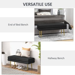 39" Storage Ottoman, Velvet End of Bed Bench with Steel Legs, Foot Stool with Storage for Bedroom, Living Room, Beige