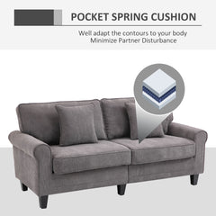 Modern 3 Seater Sofa, Corduroy Fabric 3 Seater Couch with Pine Wood Legs and Rolled Armrests for Living Room, Beige