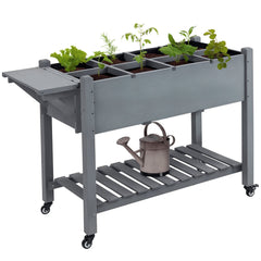 Raised Garden Bed with 8 Grids and Storage Shelf, Elevated Planter Box with Legs, for Vegetables Flowers Herbs, Brown
