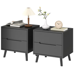 Nightstand, Bedside Table with 2 Drawers, Modern Side End Table with Solid Wood Legs for Bedroom, White