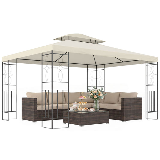 10x13ft Steel Gazebo Sun Shelter Patio Outdoor Party Event Canopy Vented Roof Cream White