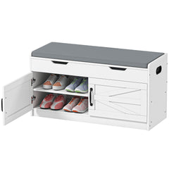 Shoe Storage Bench, Entryway Bench with 2-Tier Cabinet, Flip-Top Storage, Padded Cushion for Hallway, Rustic Brown