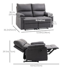 2 Seater Reclining Chair, Loveseat Recliner Sofa with Footrest and Split Backrest, Dark Grey