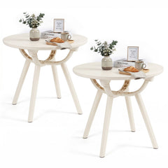 Weather-Resistant Circular Small End Table for Poolside and Balcony-set of 2
