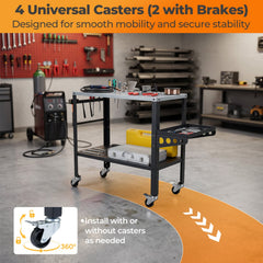 Welding Table 36x18 inches with Lockable Wheels and 144 Fixture Holes and Tool Slots