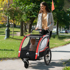 3-in-1 Bike Trailer for Kids, Running Stroller with 2 Seats, Jogging Cart with 5-Point Harness, Storage Units, Blue