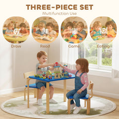 Kids Table and 2 Chair Set, Children Multi-Activity Furniture Set for Playing, Learning, Eating, Craft, Blue