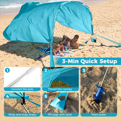 Wind Powered Beach Tent Portable Sun Shelter Canopy for Picnic-Blue