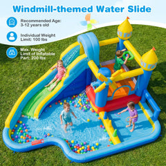 Windmill Themed Inflatable Water Park with Two Splash Pools and 680W Blower