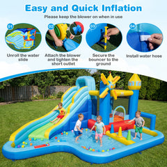 Windmill Themed Inflatable Water Park with Two Splash Pools and 680W Blower