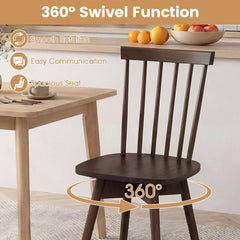 Set of 4 Swivel Spindle Back Dining Chairs, Walnut Rubber Wood