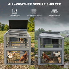 Large Chicken Coop, Wooden Hen House with Covered Run, Nesting Box, Pull-Out Tray, Opening Asphalt Roof