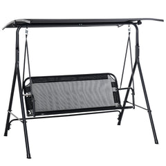 2-Person Porch Swing Chair, 2 Seater Patio Swing Bench w/ Adjustable Canopy, Breathable Seat for Garden, Poolside, Black