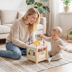 Wooden Activity Cube with Montessori Sensory Toys for 18+ Months Toddlers