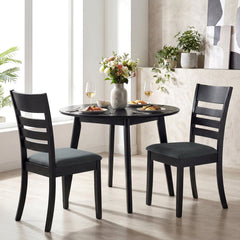 Set of 4 Slat Back Dining Chairs with Padded Grey Seat, Black Rubber Wood