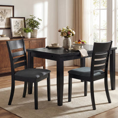 Set of 4 Slat Back Dining Chairs with Padded Grey Seat, Black Rubber Wood