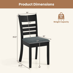 Set of 4 Slat Back Dining Chairs with Padded Grey Seat, Black Rubber Wood