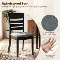 Set of 4 Slat Back Dining Chairs with Padded Grey Seat, Black Rubber Wood