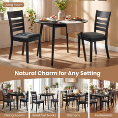 Set of 4 Slat Back Dining Chairs with Padded Grey Seat, Black Rubber Wood