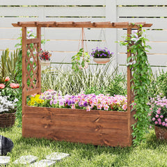 Wooden Elevated Planter Raised Garden Bed with Hanging Roof-Orange