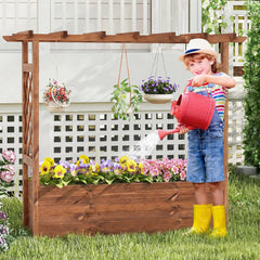 Wooden Elevated Planter Raised Garden Bed with Hanging Roof-Orange