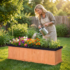 Wooden Raised Garden Bed with Drainage Holes and Liner Solid Fir Wood Planter Box-XL