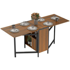 Multi-use Foldable Table with Hideaway Shelves, Drop Leaf Table for Kitchen, Dining, Study and Office, Brown